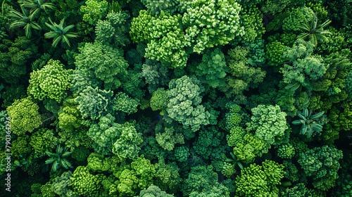 Aerial top view of green trees in forest. Drone view of dense green tree captures CO2. Green tree nature background for carbon neutrality and net zero emissions concept. © Otseira