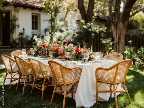 Beautiful summer outdoor table setting for wedding  party  picnic