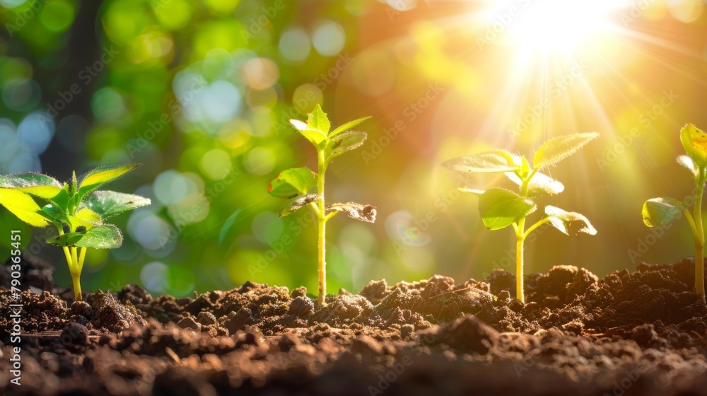 Seeding are growing in the soil and light of the sun, Planting trees to reduce global warming. Seeding are growing in the soil and light of the sun, Planting trees to reduce global warming.