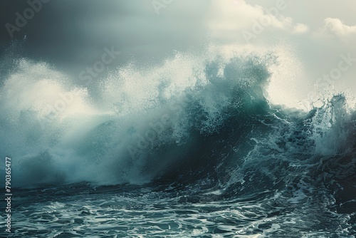 Powerful ocean wave crashing against the shore 