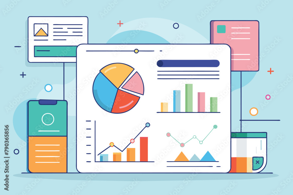 Computer Screen Showing a Pie Chart, Analyst data presentation trending, Simple and minimalist flat Vector Illustration Computer Screen Showing a Pie Chart, Analyst data presentation trending, Simple and minimalist flat Vector Illustration