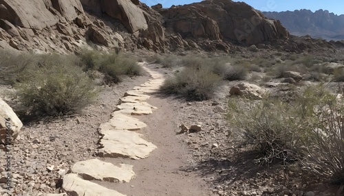 A dusty trail disappearing into the rocky outcrops upscaled 3