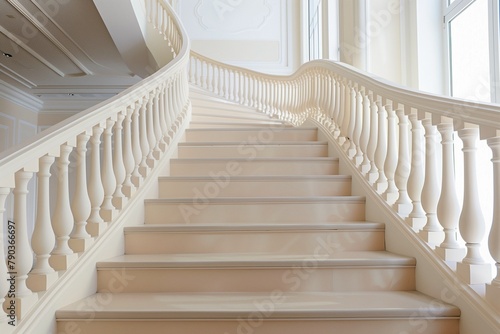 Classic Staircase with Creamy White Finish, Ideal for Real Estate Photography and High-End Property Listings, © Ghulam