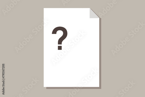 Blank white paper with a black question mark symbol in the center, Blank paper with question mark, Simple and minimalist flat Vector Illustration