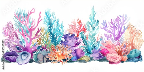 Watercolor corals and seaweed set  collection sea themed clip art