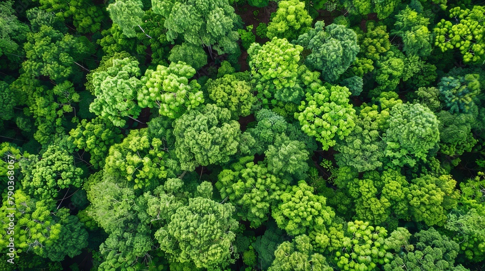 Aerial top view of green trees in forest. Drone view of dense green tree captures CO2. Green tree nature background for carbon neutrality and net zero emissions concept. Aerial top view of green trees in forest. Drone view of dense green tree captures CO2. Green tree nature background for carbon neutrality and net zero emissions concept.