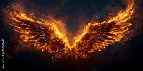 Fire wings on black background
