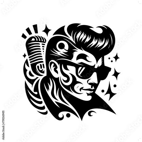 rock and roll; rockabilly in modern tribal tattoo, abstract line art of people, minimalist contour. Vector