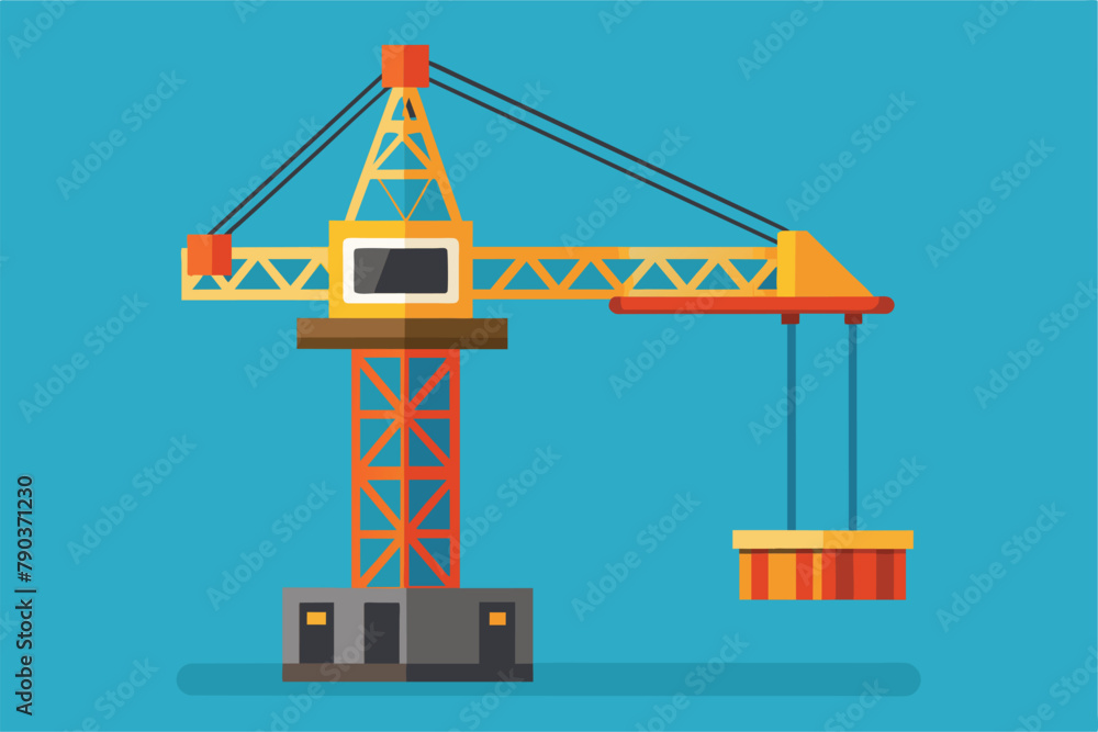 A construction crane with a bucket attached to the back, ready for lifting materials on a construction site, construction crane, Simple and minimalist flat Vector Illustration A construction crane with a bucket attached to the back, ready for lifting materials on a construction site, construction crane, Simple and minimalist flat Vector Illustration
