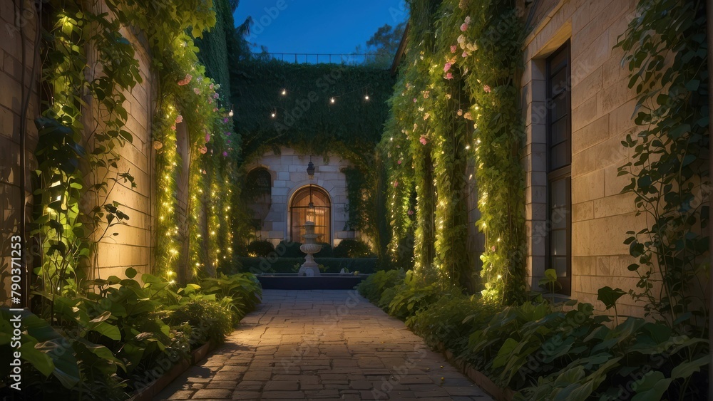 Enchanting Illuminated Garden Pathway at Dusk Enchanting Illuminated Garden Pathway at Dusk