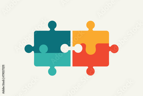 Two Puzzle Pieces on White Background, Connection of the two halves of the target puzzle, teamwork, cooperation, Simple and minimalist flat Vector Illustration