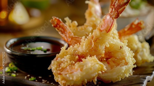 Tempura temptation: Crispy tempura shrimp and vegetables are served with dipping sauce, a tantalizing Japanese culinary delicacy.