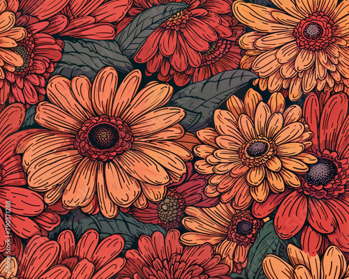 Seamless floral pattern on dark background, vintage wallpaper design. Generative ai