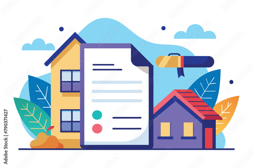 House Sale Contract Examination, Contract for the sale of the house trending, Simple and minimalist flat Vector Illustration House Sale Contract Examination, Contract for the sale of the house trending, Simple and minimalist flat Vector Illustration