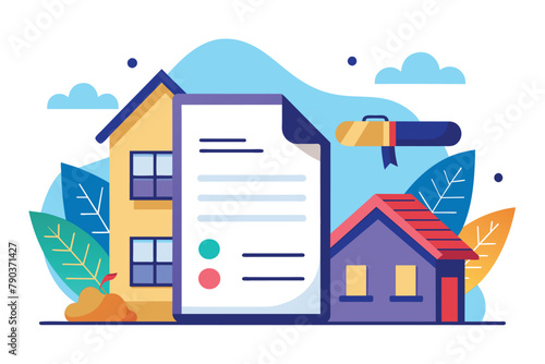 House Sale Contract Examination, Contract for the sale of the house trending, Simple and minimalist flat Vector Illustration