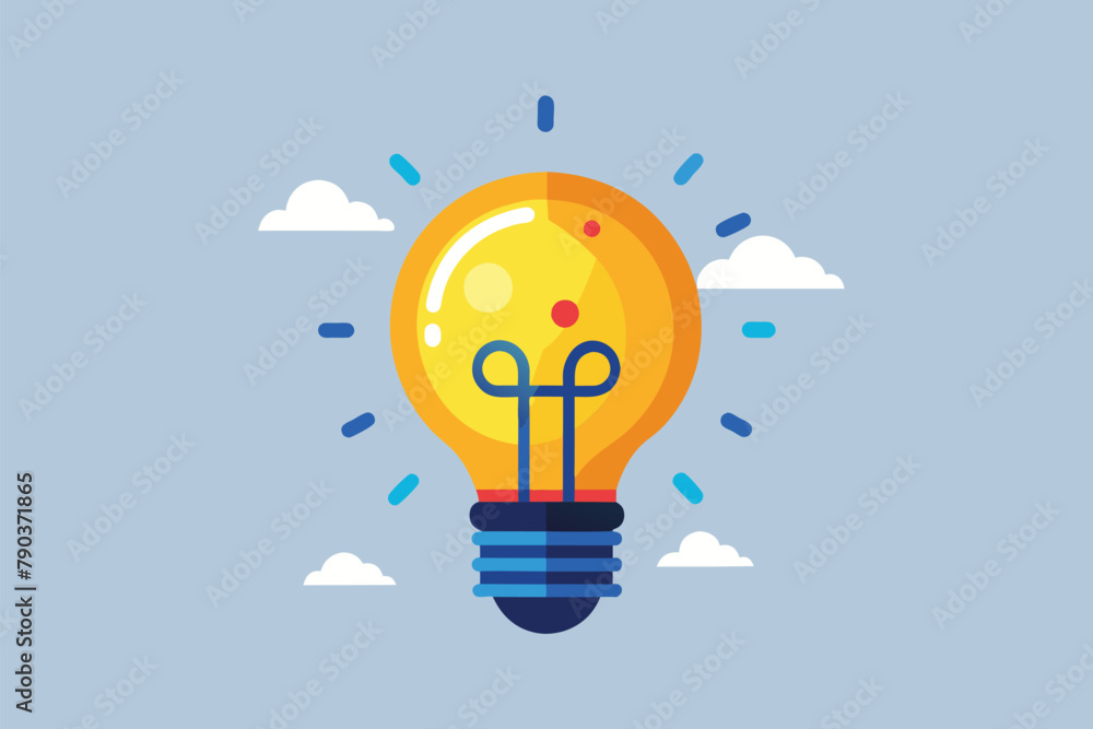 A yellow light bulb stands out against a clear blue sky in the background, Creative ideas and imagination in a light bulb as metaphor, Simple and minimalist flat Vector Illustration A yellow light bulb stands out against a clear blue sky in the background, Creative ideas and imagination in a light bulb as metaphor, Simple and minimalist flat Vector Illustration