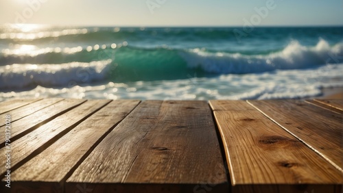 Tropical beach view from a wooden platform with clear blue sky