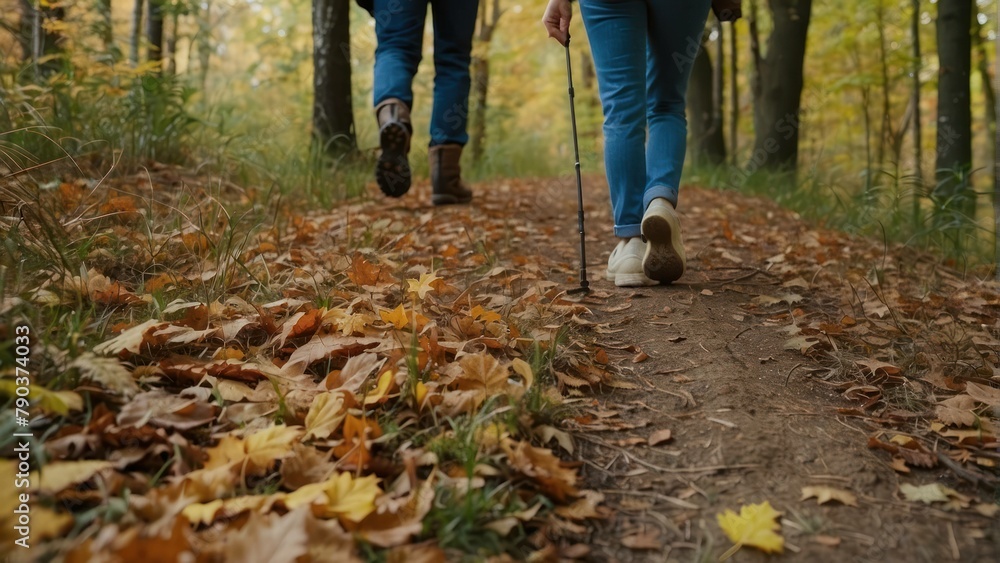 people walking on Autumn Stroll in the Woods on a Sunny Day people walking on Autumn Stroll in the Woods on a Sunny Day