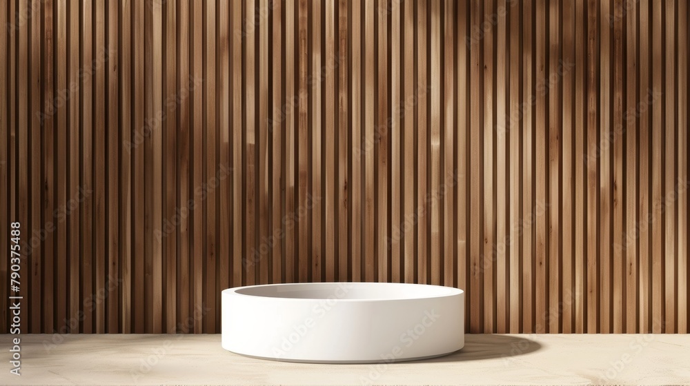A white bowl is placed in front of a wooden wall. The bowl is empty and the wall is made of wood A white bowl is placed in front of a wooden wall. The bowl is empty and the wall is made of wood
