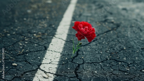 Uma flor vermelha no asfalto  photo