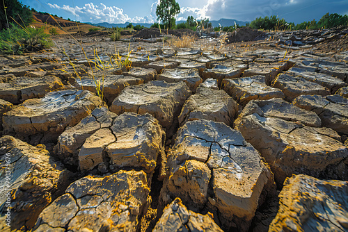 Desolate drought: cracked earth and desertification photo