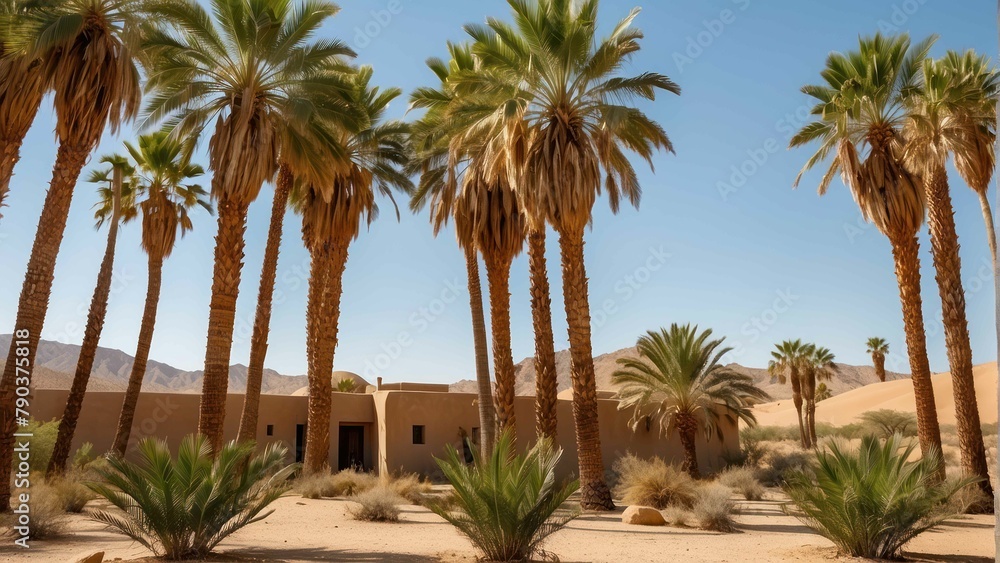 Desert Oasis Retreat with Palm Trees and Mountains Desert Oasis Retreat with Palm Trees and Mountains