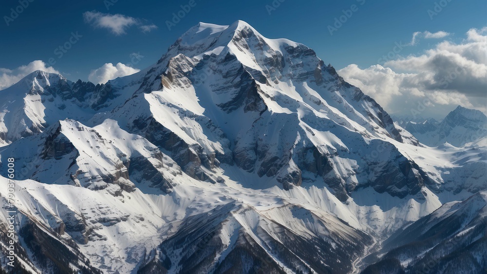 Obraz premium Majestic snow covered mountain peak close up