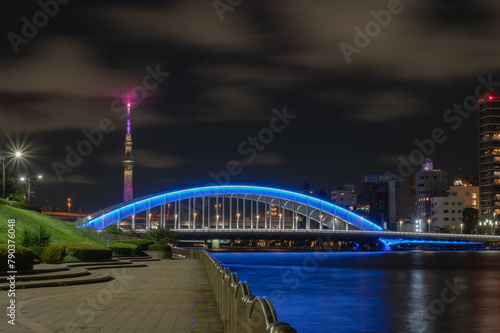 【東京】永代橋と東京スカイツリーの夜景 photo