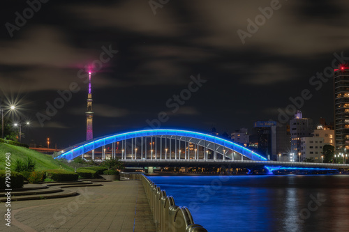 【東京】永代橋と東京スカイツリーの夜景