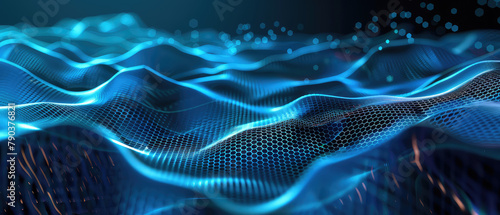 Abstract blue glowing hexagon wave patterns