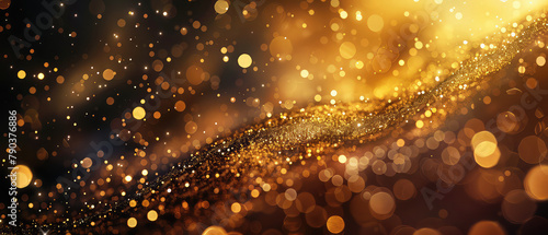 Luxurious wave of golden glitter with bokeh lights