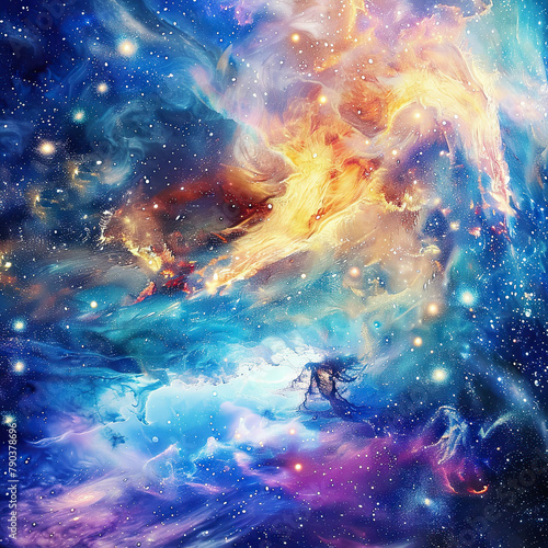 Stellar Symphony Colorful Galaxy Background © Pixel