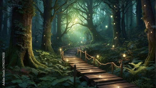 Enchanted Forest Pathway with Mystical Lanterns