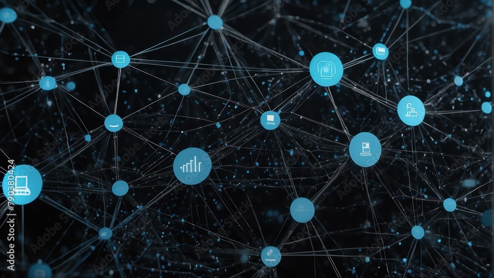 Futuristic blue and black network of digital connections Futuristic blue and black network of digital connections