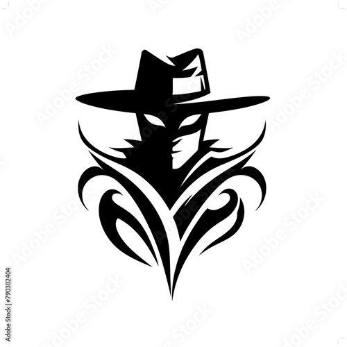 mask zorro  in modern tribal tattoo, abstract line art of people, minimalist contour. Vector