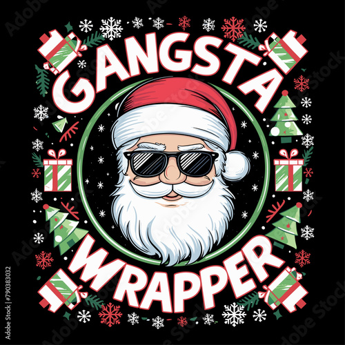 2024 christmas vector graphic, Gangsta wrapper