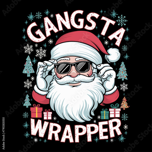 2024 christmas vector graphic, Gangsta wrapper