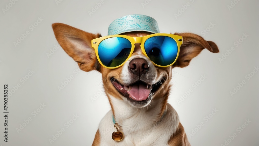 Fototapeta premium Happy dog in sunglasses evoking a fun summer vibe