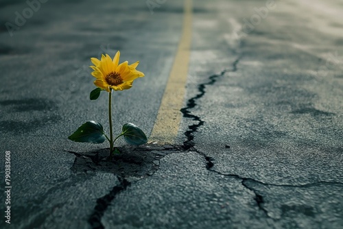 Beautiful flower growing out of a crack in the asphalt, hard time run, struggle background, hard time, hard works, motivation, motivation background, influencing background 