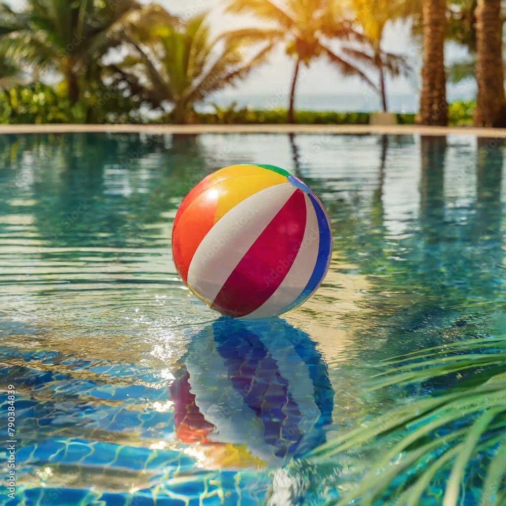 colorful beach ball floating in pool
