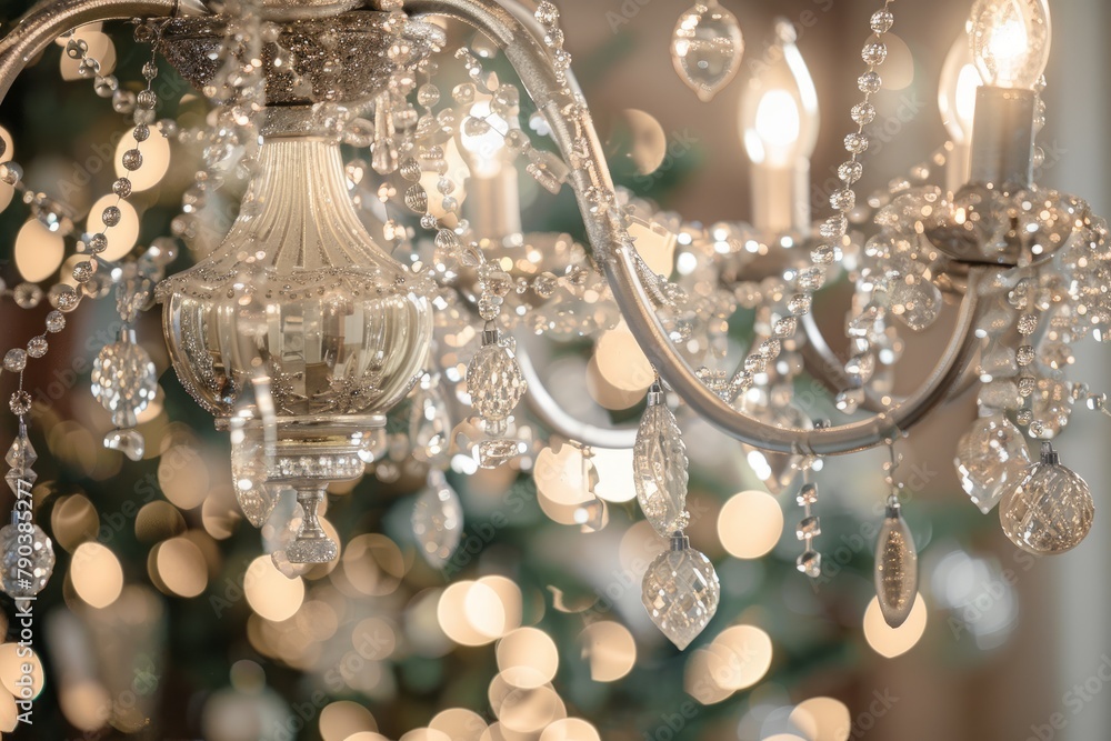 Luxury Chandelier Adorned with Christmas Ornaments