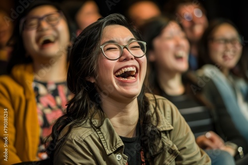 Joyous Spectator Laughing at Evening Standup Act