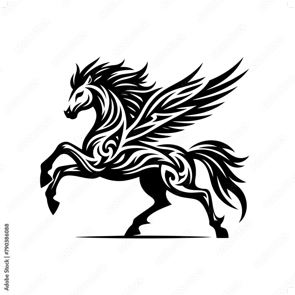 pegasus; mythology creature in modern tribal tattoo, abstract line art, minimalist contour. Vector pegasus; mythology creature in modern tribal tattoo, abstract line art, minimalist contour. Vector