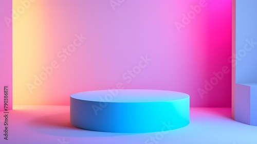 luxury colourful neon abstract elegant Platform podium background shapes and curtains Geometric product show