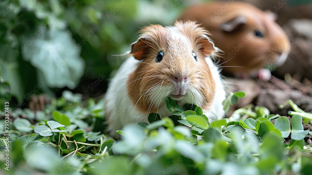 guinea pig eating a clover leaves guinea pig eating a clover leaves