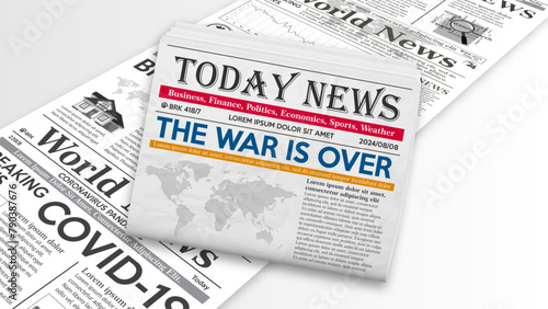 Realistic newspaper with the main news on the background of a newspaper conveyor. Breaking news from around the world in the latest edition of the newspaper. Vector illustration.