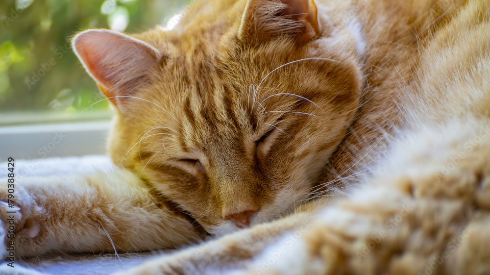 Close up of an orange Tabby cat sleeping.