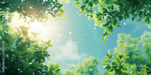 A fresh spring  summer sky background with strong sunlight shining through the trees.