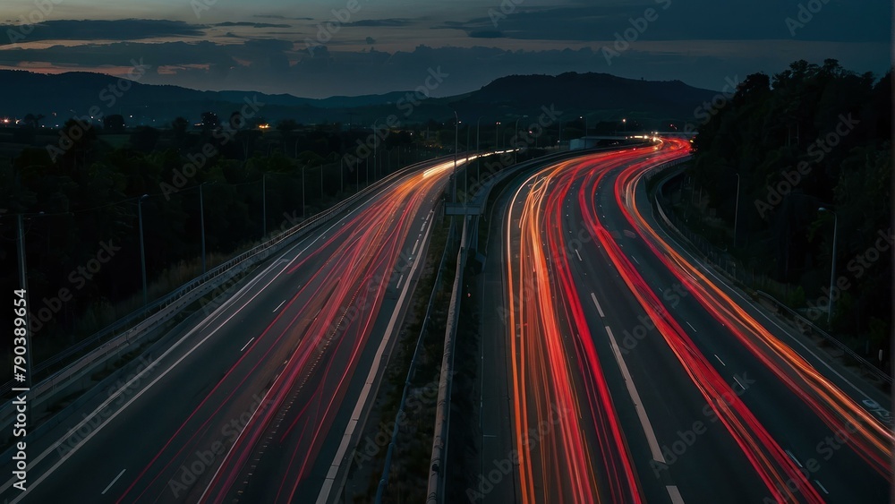 Nighttime Long Exposure of Highway Traffic Trails Nighttime Long Exposure of Highway Traffic Trails
