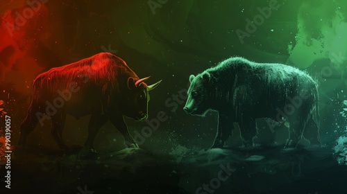 Bullish and bearish market illustration. Bull vs Bear. Digital art © Meta
